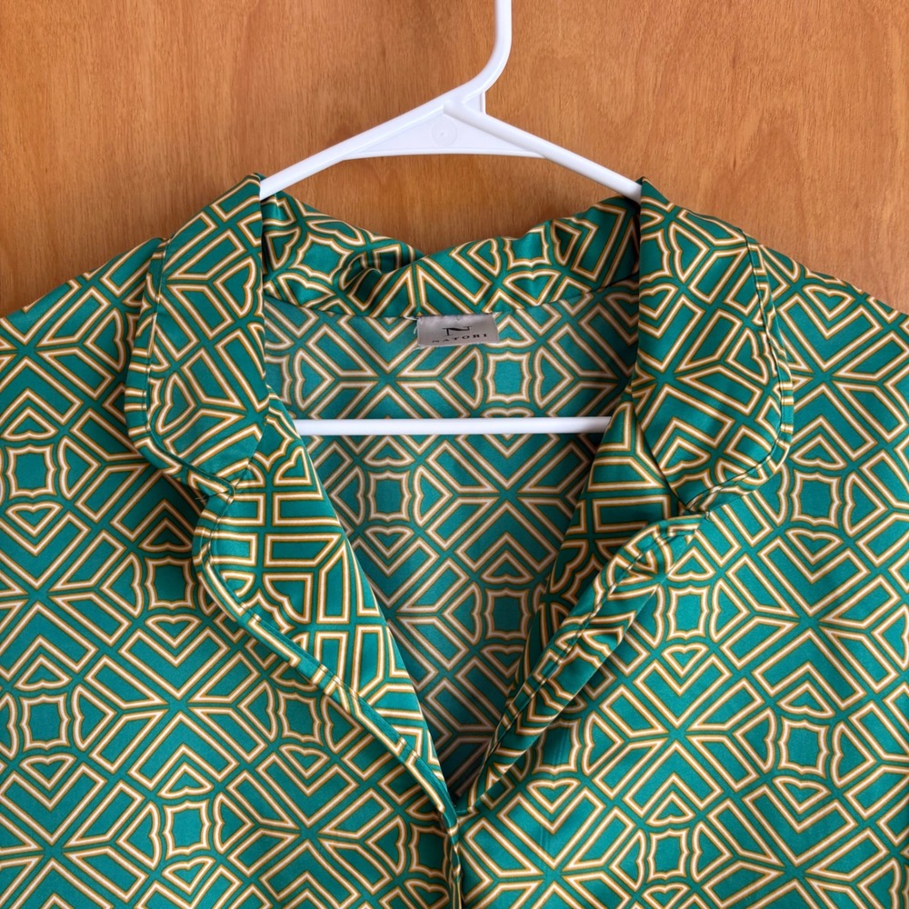 Natori Geometric Print‎ Tunic Sleep Womens Medium Green Gold Long Sleeve - Picture 4 of 8